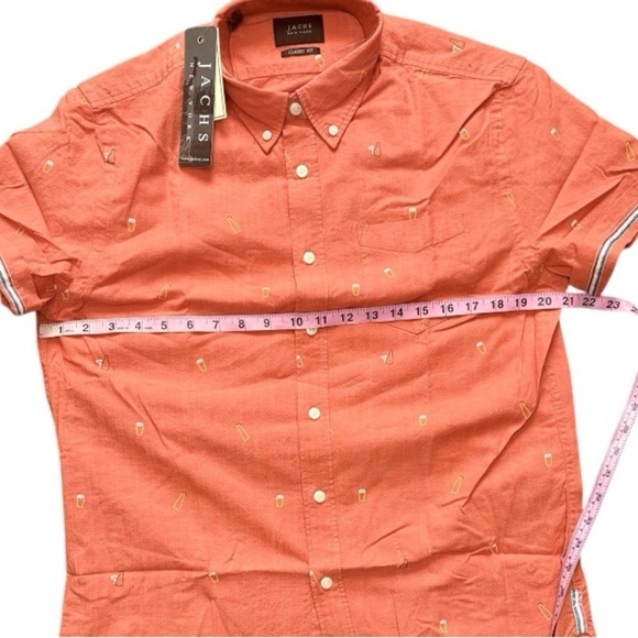 Jachs NY Men's Short Sleeve red Collar Button Down Shirt Size Medium - Picture 11 of 14
